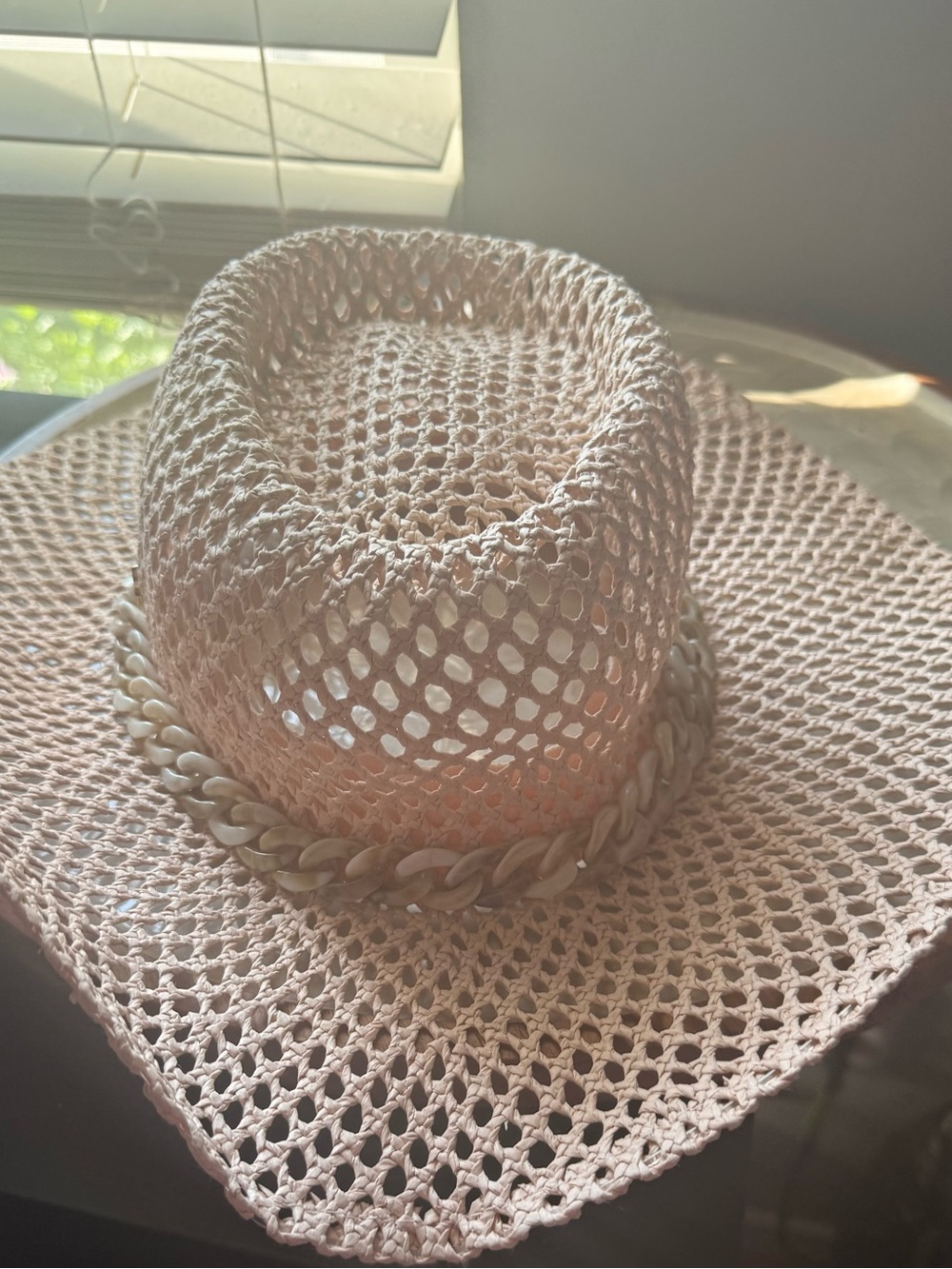 Kendra Scott Pink Woven Straw Sun Hat with Chain Accent